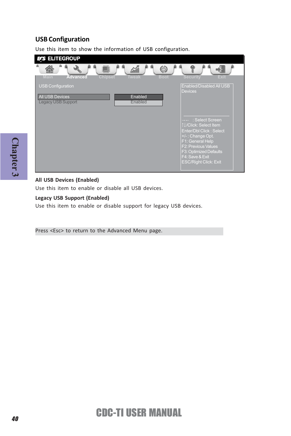 Cdc-ti user manual, Chapter 3, Usb configuration | Elitegroup CDC-TI (V1.0A) User Manual | Page 44 / 64