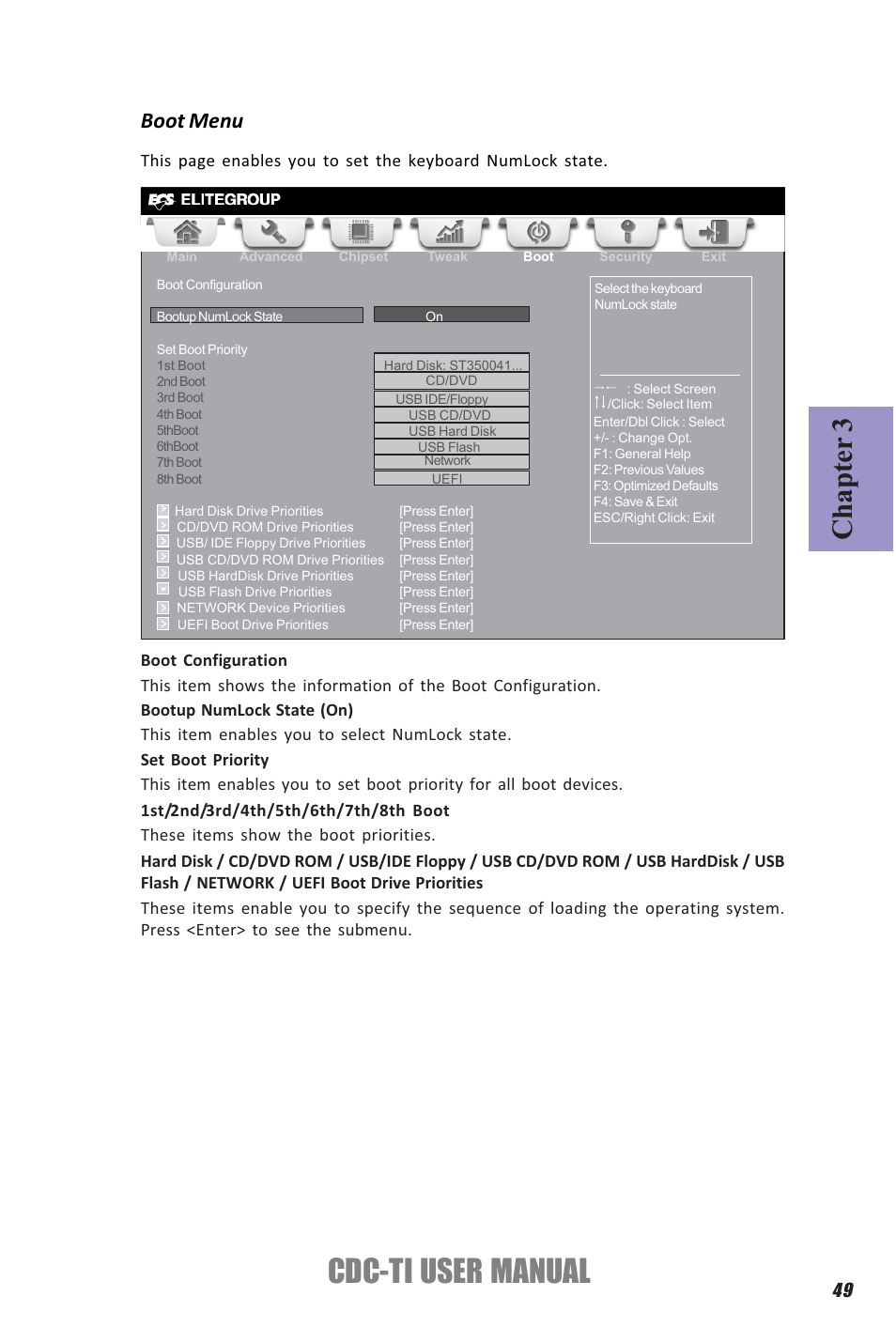 Cdc-ti user manual, Chapter 3, Boot menu | Elitegroup CDC-TI (V1.0A) User Manual | Page 53 / 64