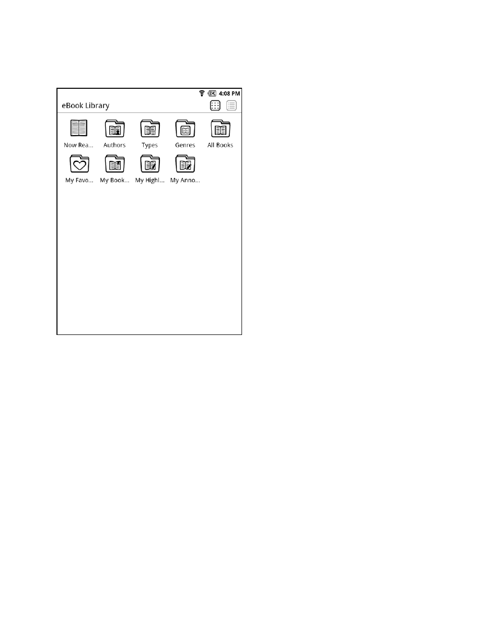 3 ebook library screen, Ebook library screen | Elitegroup EB-800C User Manual | Page 34 / 115