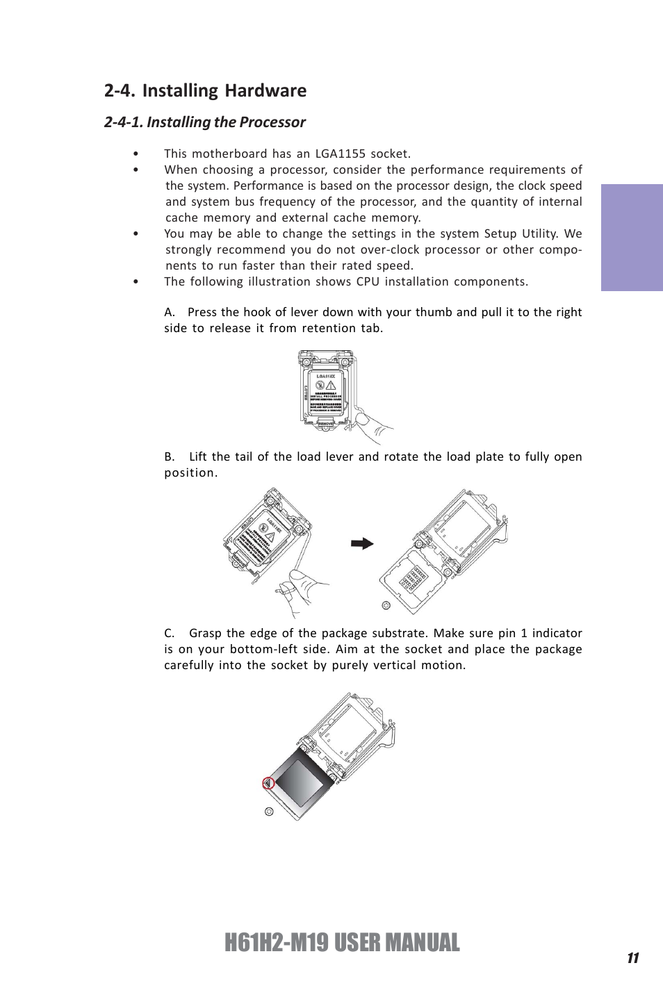 Chapter 2, 4. installing hardware | Elitegroup H61H2-M19 (V1.0) User Manual | Page 15 / 88