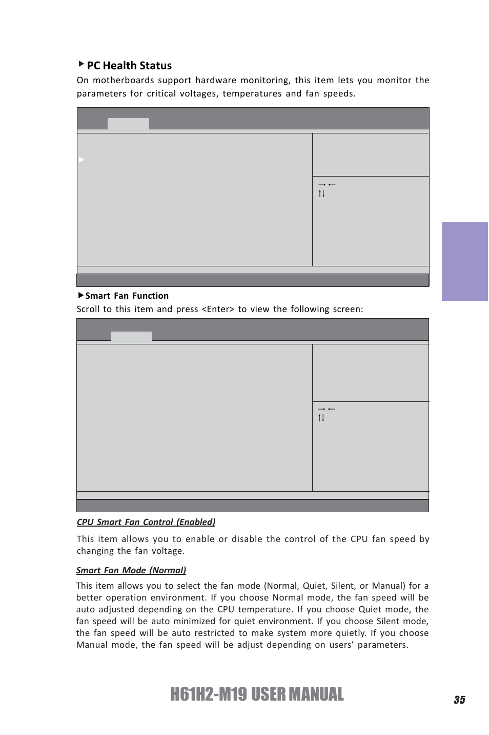 Chapter 3, Pc health status | Elitegroup H61H2-M19 (V1.0) User Manual | Page 39 / 88