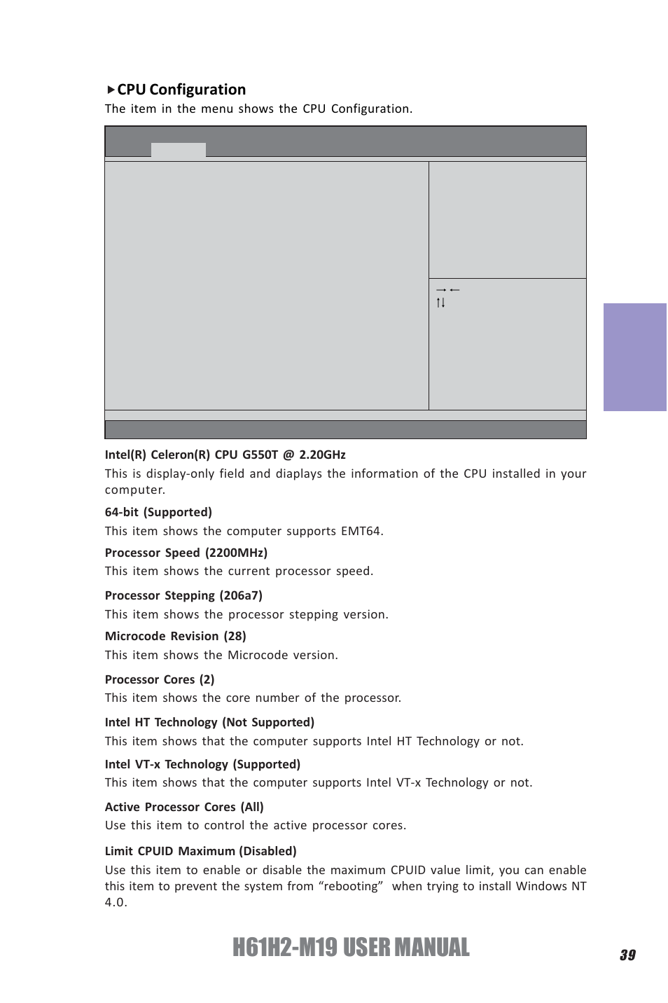 Chapter 3, Cpu configuration | Elitegroup H61H2-M19 (V1.0) User Manual | Page 43 / 88