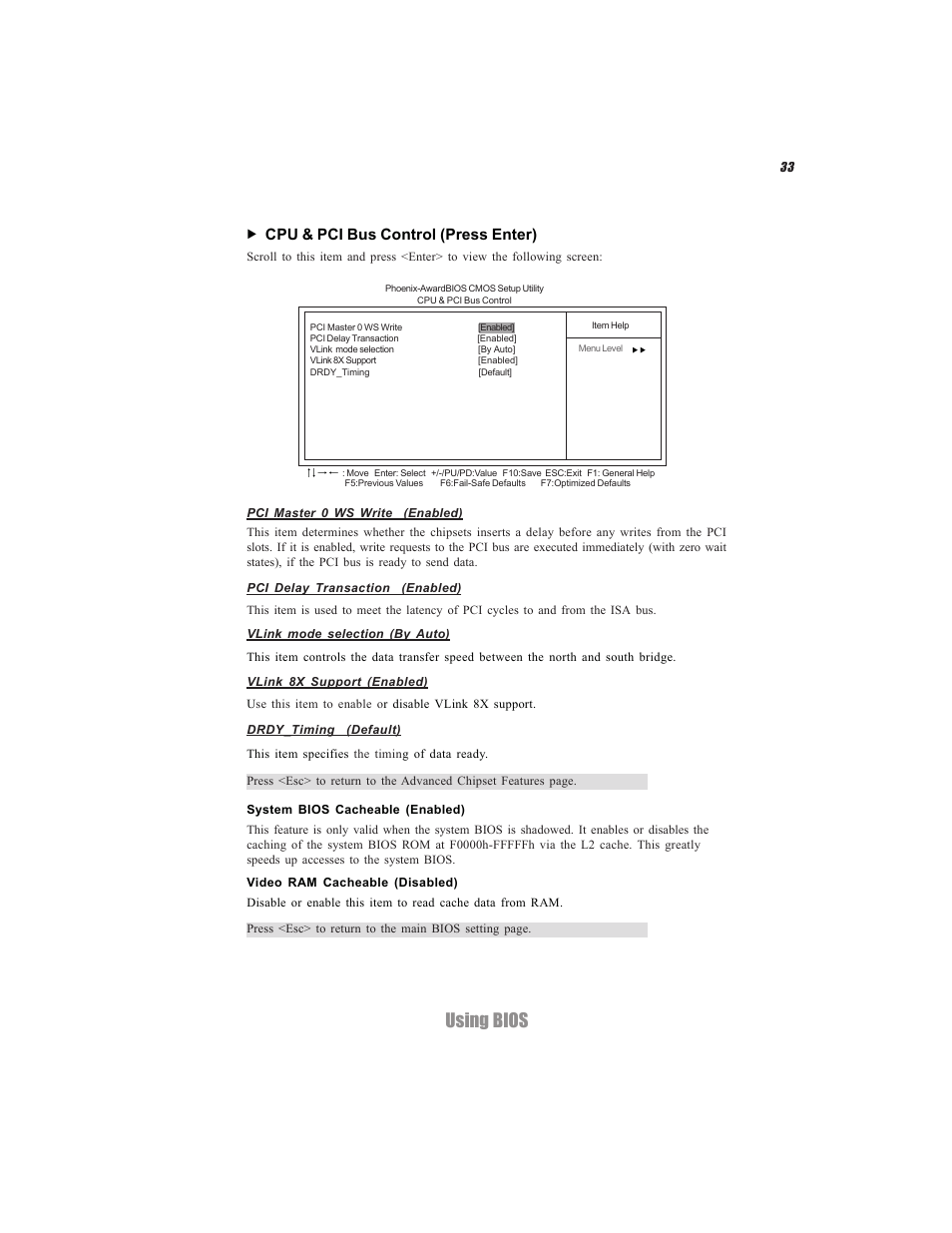 Using bios, Cpu & pci bus control (press enter) | Elitegroup C7VCM2 (V1.0) User Manual | Page 39 / 56