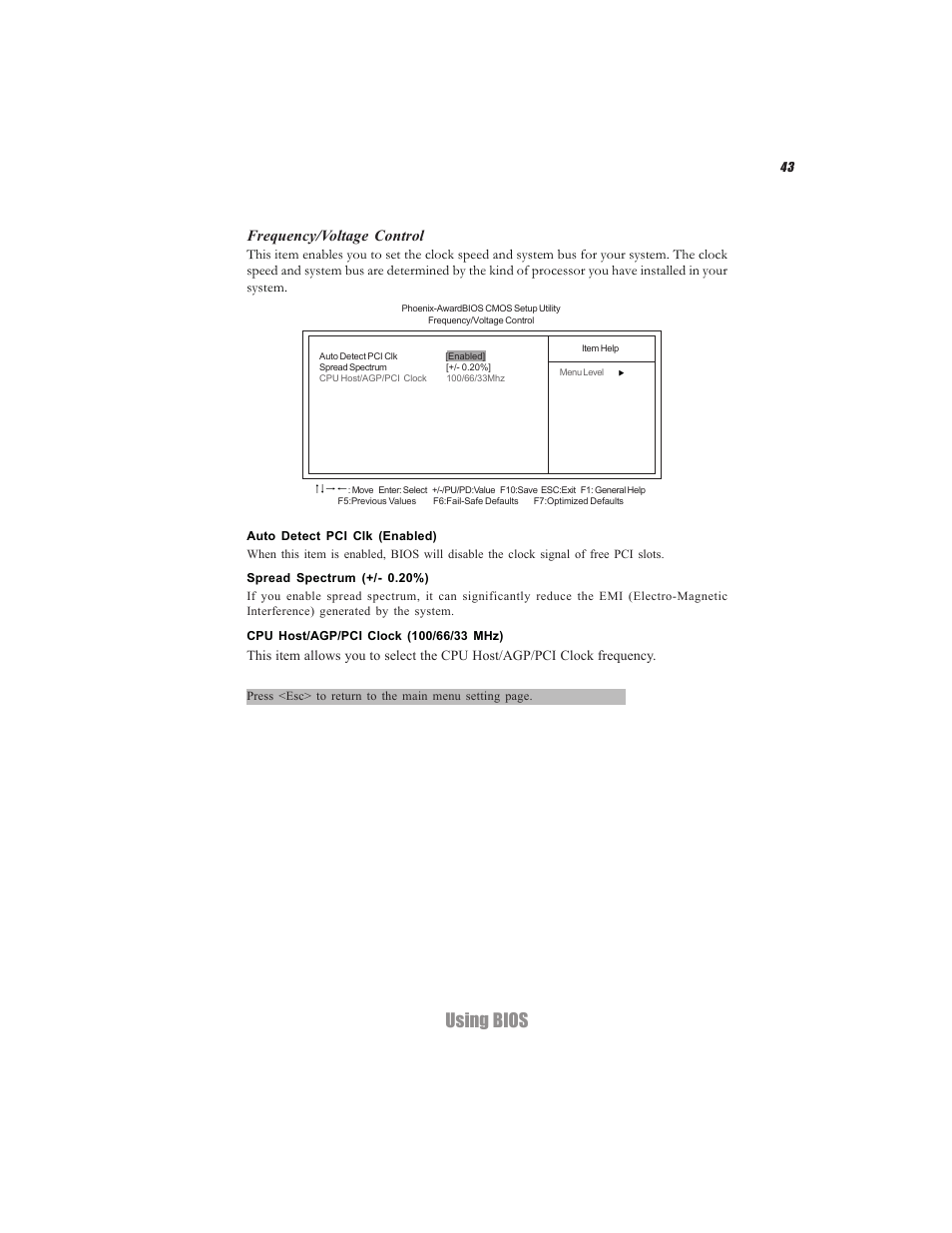 Using bios, Frequency/voltage control | Elitegroup C7VCM2 (V1.0) User Manual | Page 49 / 56