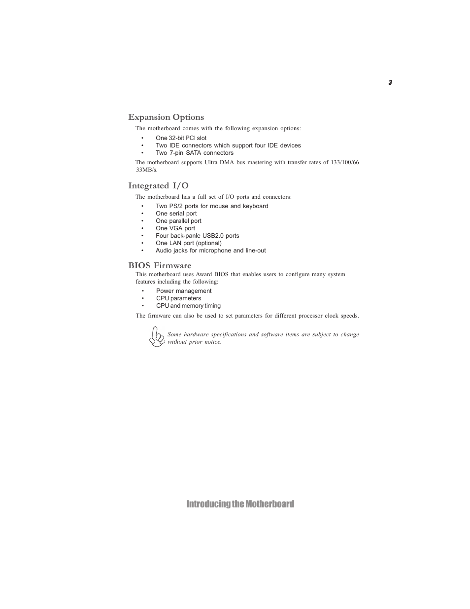 Introducing the motherboard expansion options, Integrated i/o bios firmware | Elitegroup C7VCM2 (V1.0) User Manual | Page 9 / 56