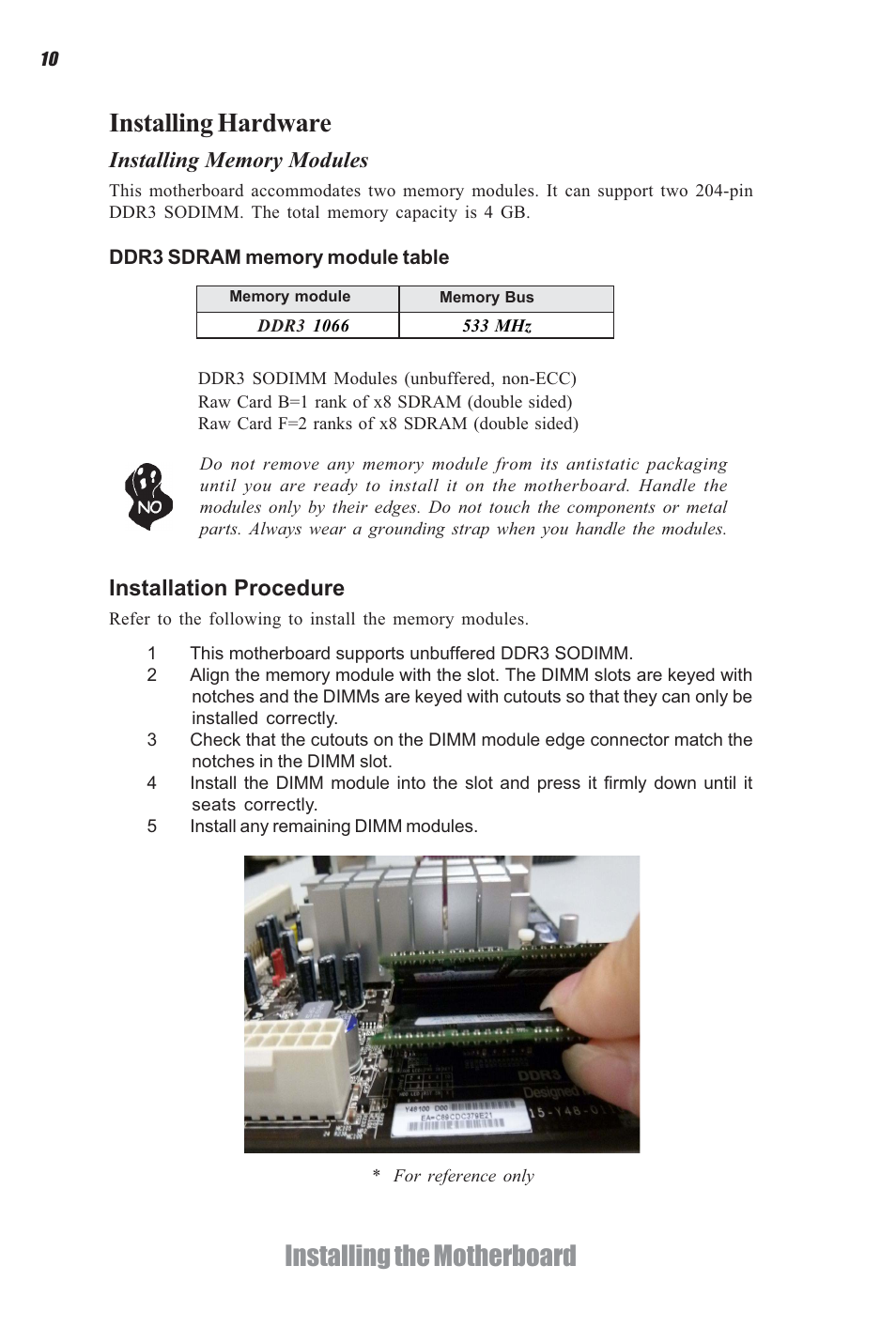 Installing the motherboard, Installing hardware | Elitegroup CDC-I (V1.0) User Manual | Page 14 / 56