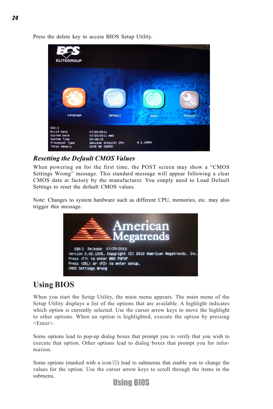 Using bios | Elitegroup CDC-I (V1.0) User Manual | Page 28 / 56