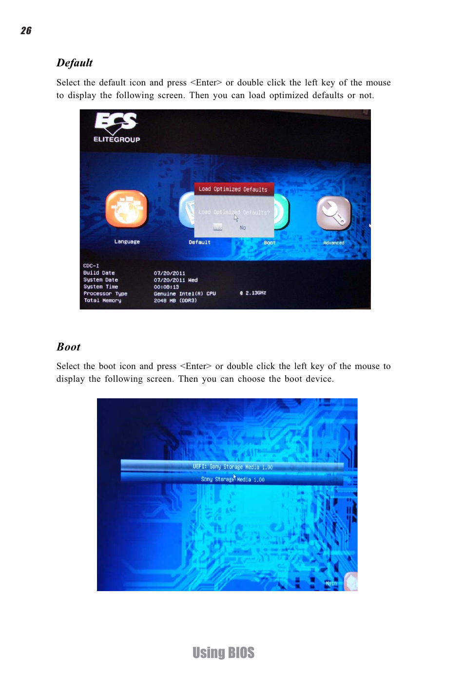 Using bios | Elitegroup CDC-I (V1.0) User Manual | Page 30 / 56