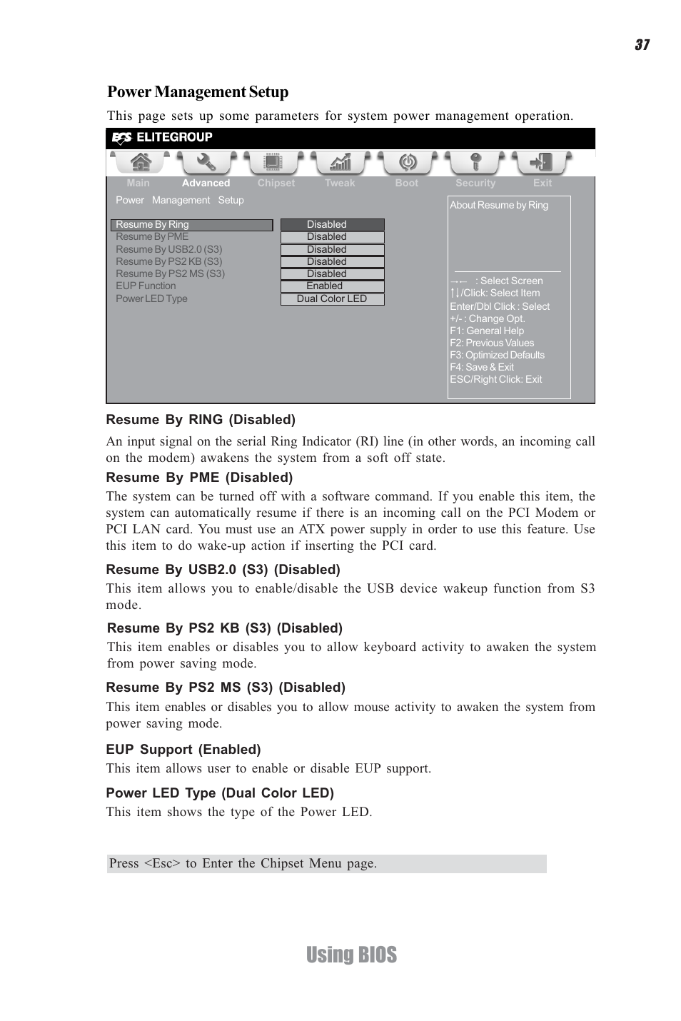 Using bios, Power management setup | Elitegroup CDC-I (V1.0) User Manual | Page 41 / 56