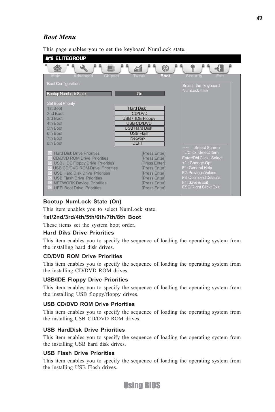 Using bios, Boot menu | Elitegroup CDC-I (V1.0) User Manual | Page 45 / 56