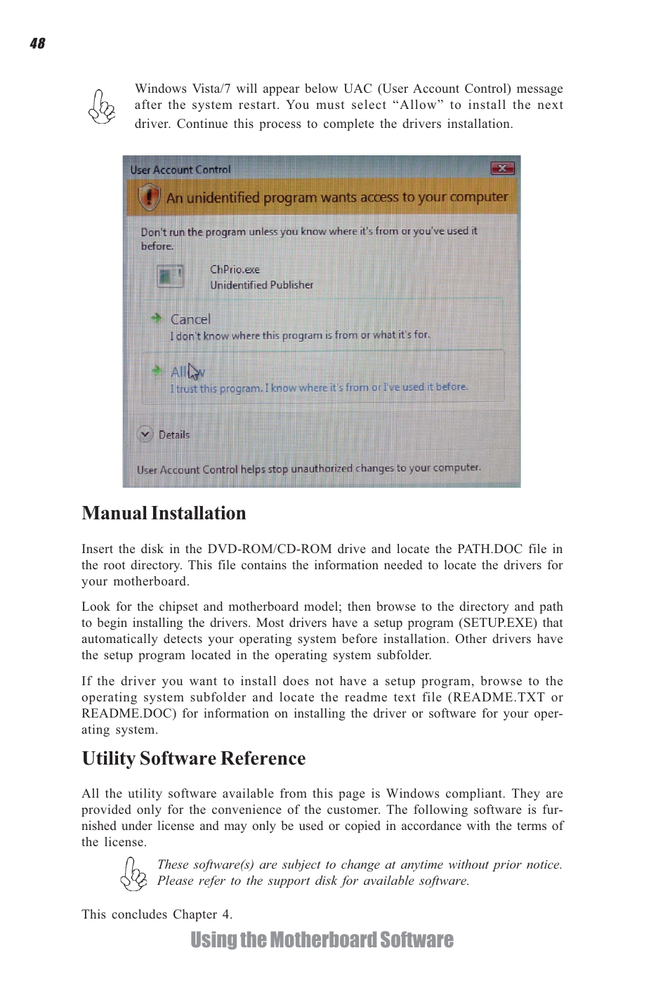 Using the motherboard software manual installation, Utility software reference | Elitegroup CDC-I (V1.0) User Manual | Page 52 / 56