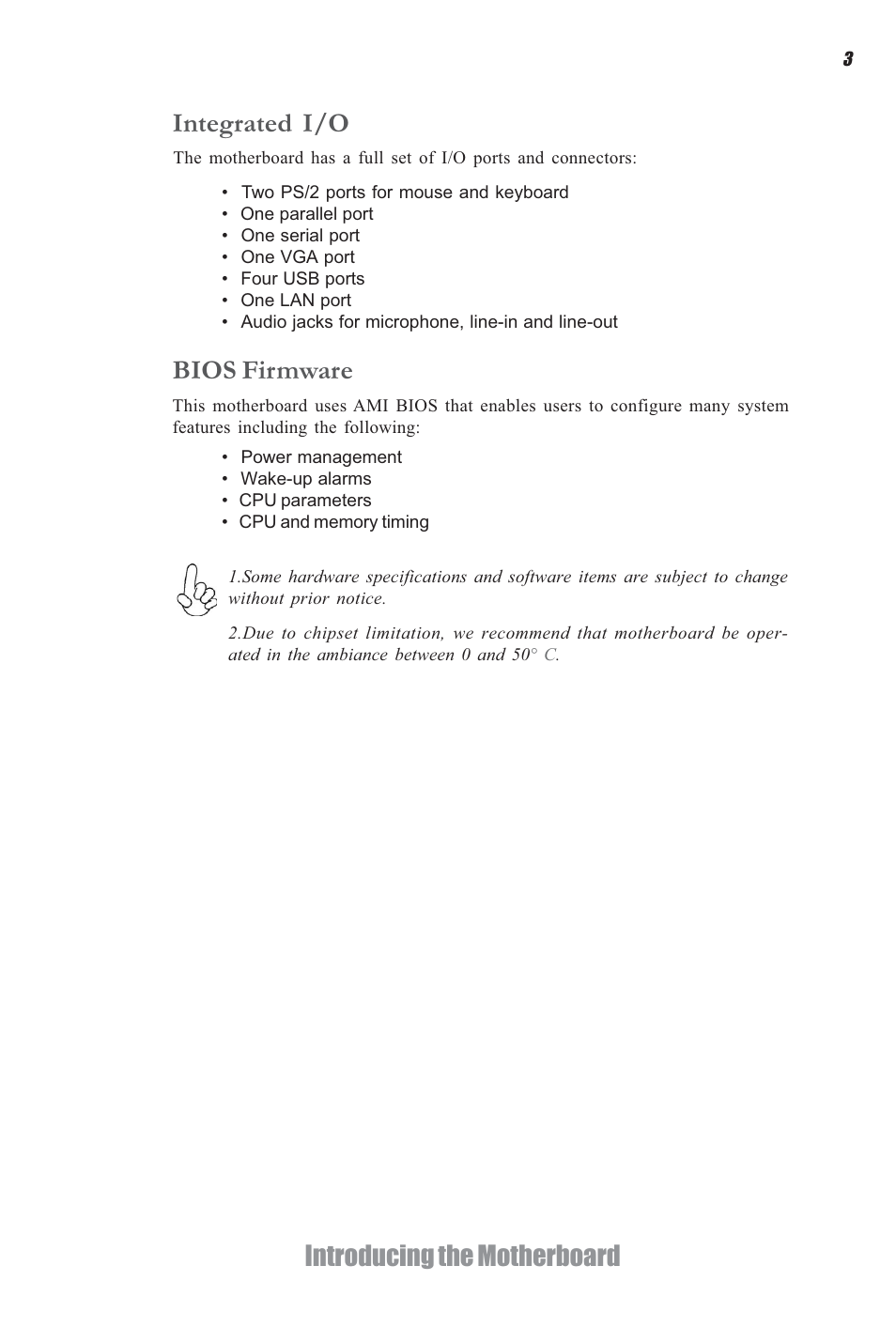 Introducing the motherboard, Integrated i/o, Bios firmware | Elitegroup CDC-I (V1.0) User Manual | Page 7 / 56