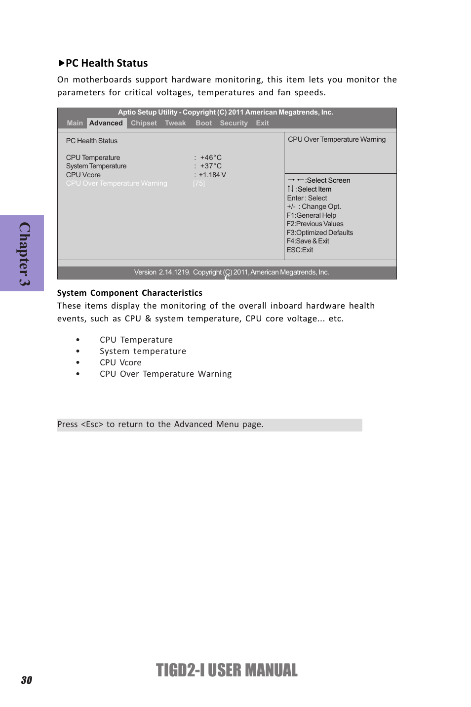 Tigd2-i user manual, Chapter 3, Pc health status | Elitegroup TIGD2-I (V1.0) User Manual | Page 34 / 54