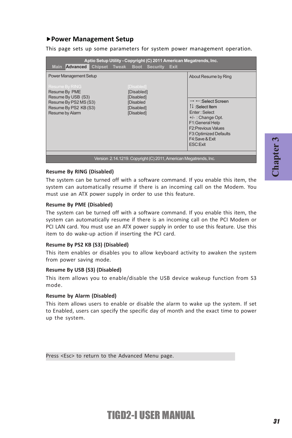 Tigd2-i user manual, Chapter 3, Power management setup | Elitegroup TIGD2-I (V1.0) User Manual | Page 35 / 54