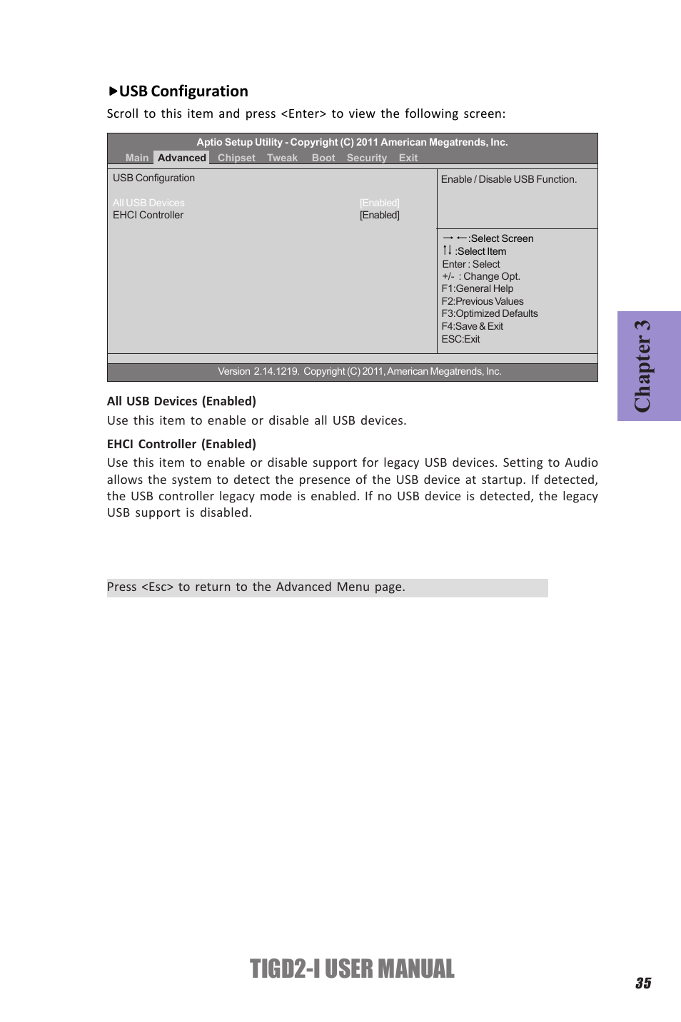 Tigd2-i user manual, Chapter 3, Usb configuration | Elitegroup TIGD2-I (V1.0) User Manual | Page 39 / 54