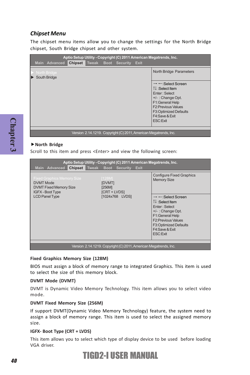 Tigd2-i user manual, Chapter 3, Chipset menu | Elitegroup TIGD2-I (V1.0) User Manual | Page 44 / 54