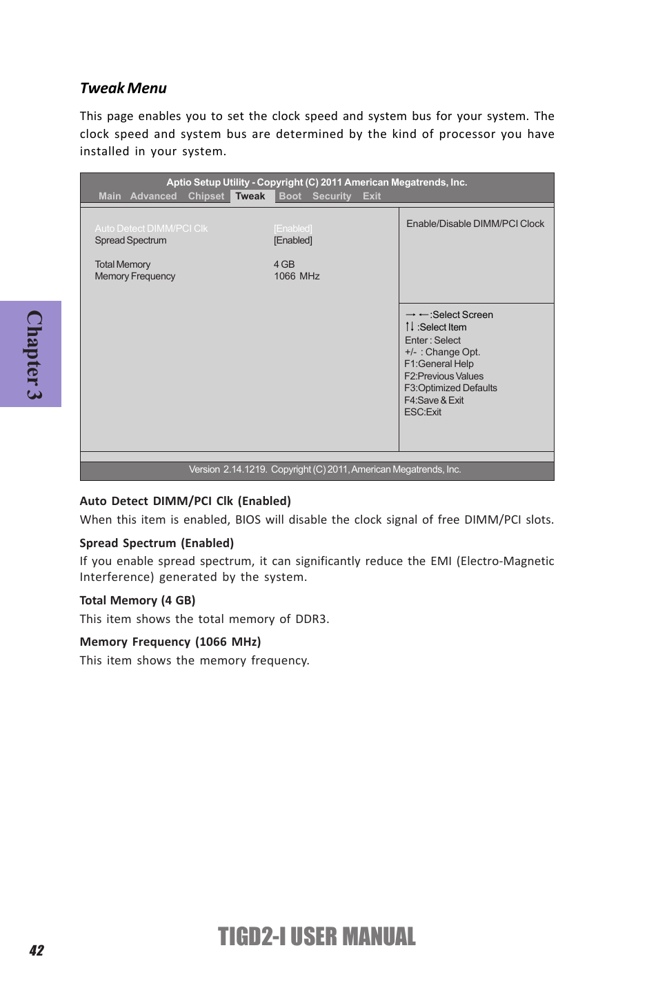 Tigd2-i user manual, Chapter 3, Tweak menu | Elitegroup TIGD2-I (V1.0) User Manual | Page 46 / 54