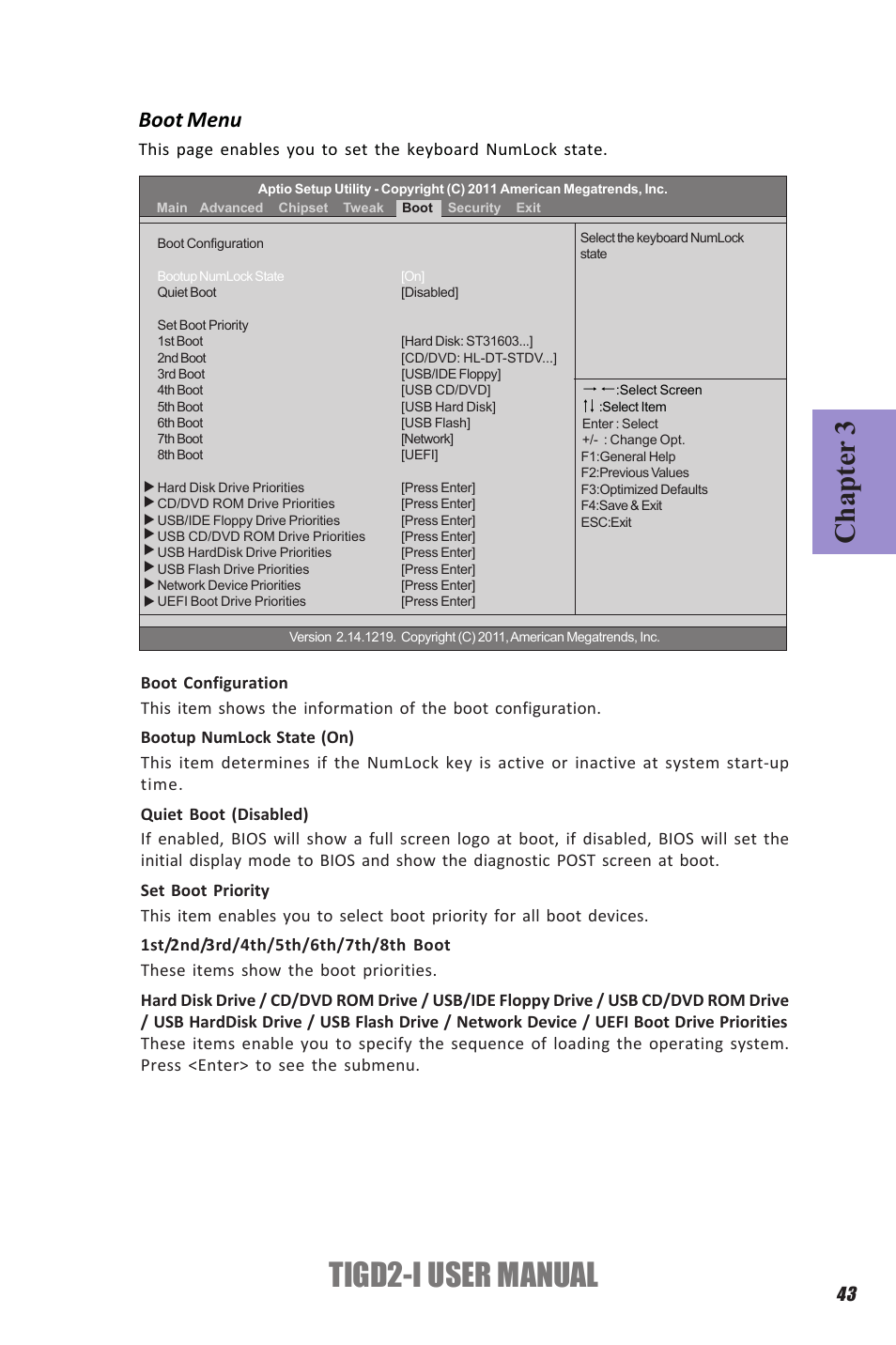 Tigd2-i user manual, Chapter 3, Boot menu | Elitegroup TIGD2-I (V1.0) User Manual | Page 47 / 54