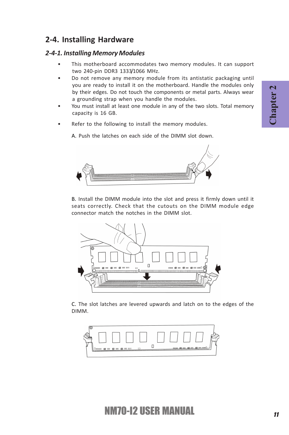 Nm70-i2 user manual, Chapter 2, 4. installing hardware | Elitegroup NM70-I2 (V1.0) User Manual | Page 15 / 66