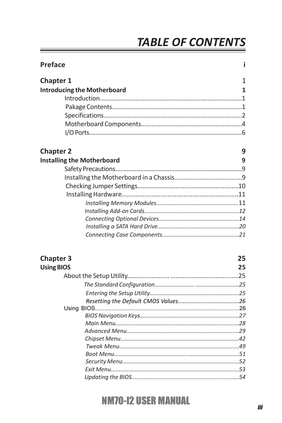 Elitegroup NM70-I2 (V1.0) User Manual | Page 3 / 66