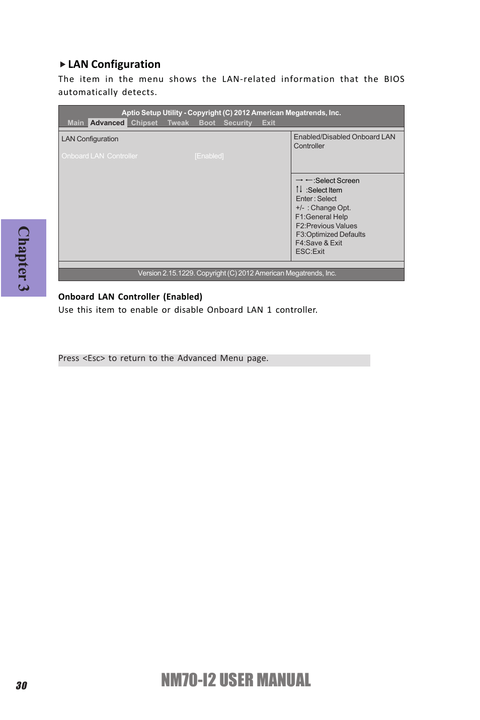 Nm70-i2 user manual, Chapter 3, Lan configuration | Elitegroup NM70-I2 (V1.0) User Manual | Page 34 / 66