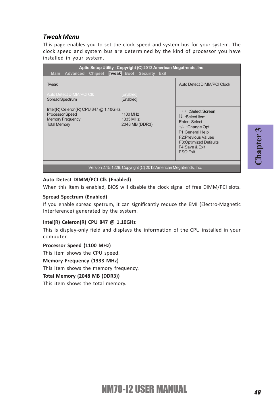 Nm70-i2 user manual, Chapter 3, Tweak menu | Elitegroup NM70-I2 (V1.0) User Manual | Page 53 / 66