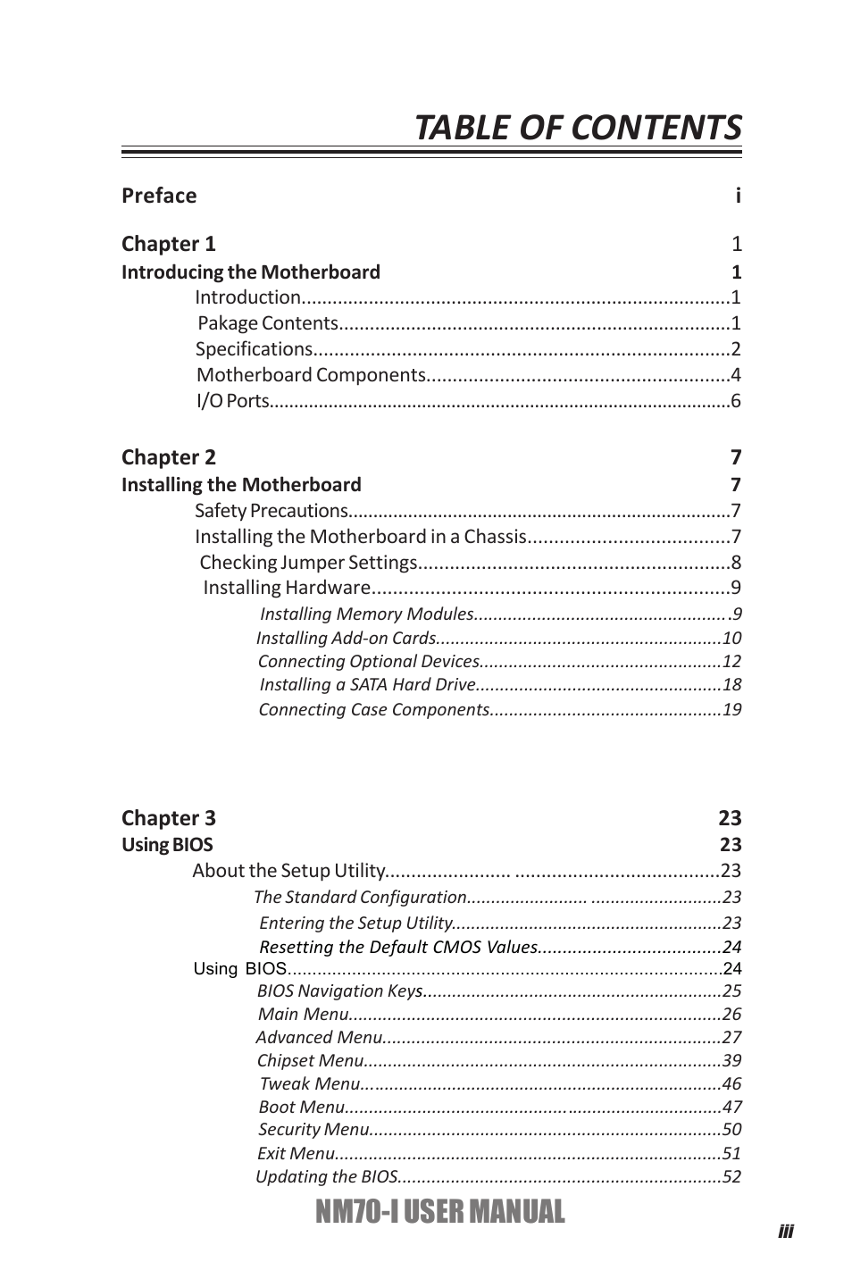 Elitegroup NM70-I (V1.0) User Manual | Page 3 / 64
