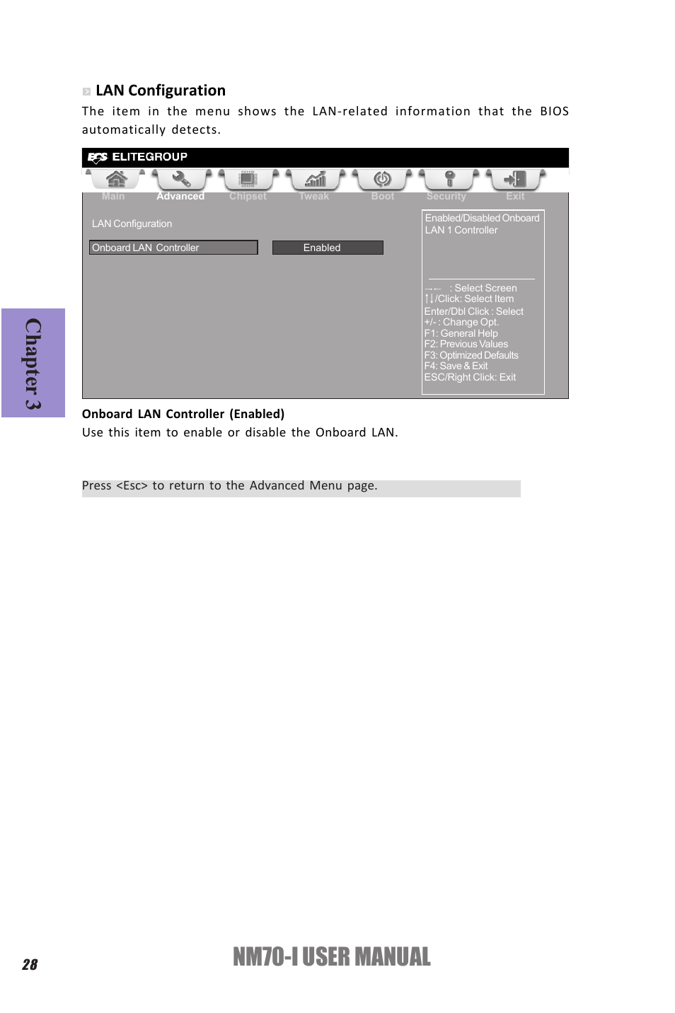 Nm70-i user manual, Chapter 3, Lan configuration | Elitegroup NM70-I (V1.0) User Manual | Page 32 / 64