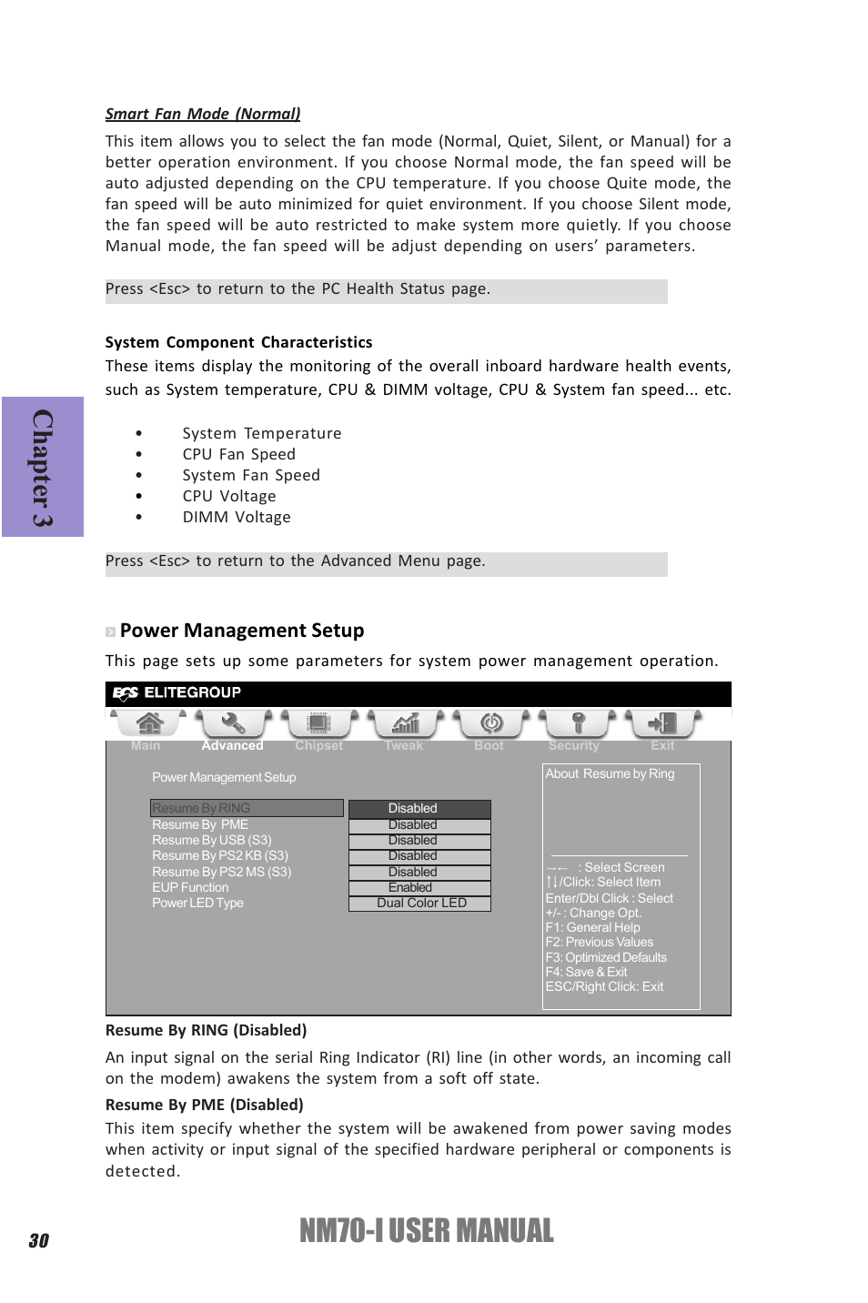 Nm70-i user manual, Chapter 3, Power management setup | Elitegroup NM70-I (V1.0) User Manual | Page 34 / 64