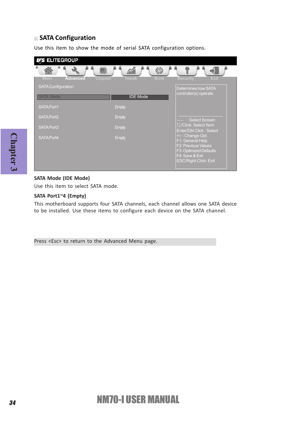Nm70-i user manual, Chapter 3, Sata configuration | Elitegroup NM70-I (V1.0) User Manual | Page 38 / 64
