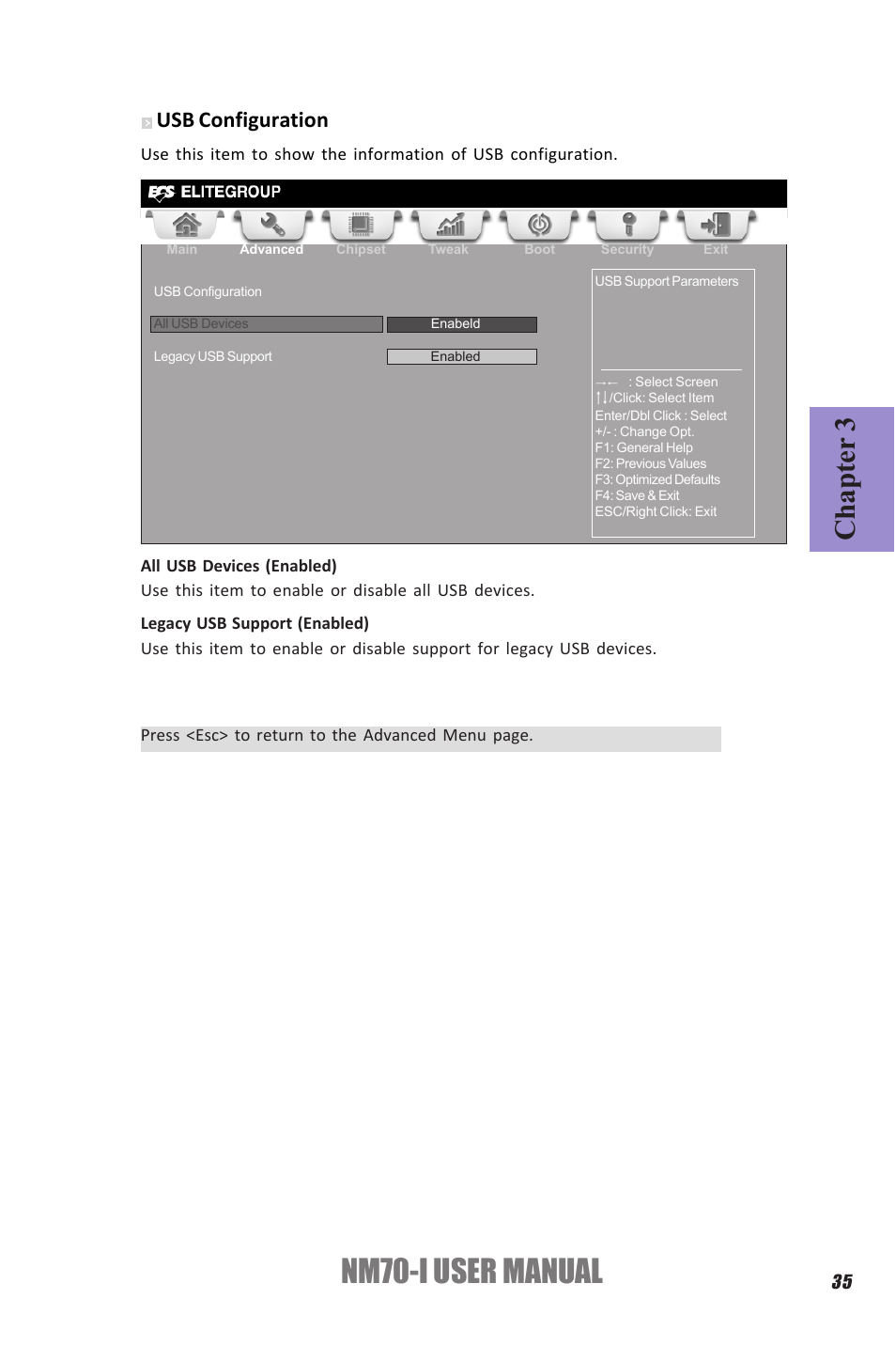 Nm70-i user manual, Chapter 3, Usb configuration | Elitegroup NM70-I (V1.0) User Manual | Page 39 / 64