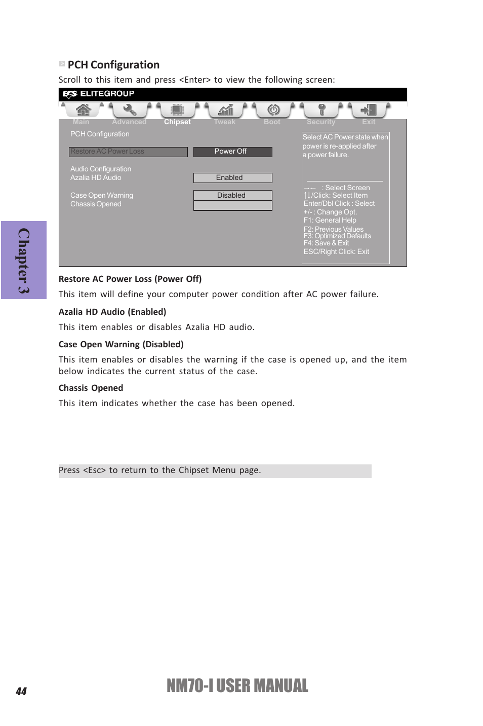 Nm70-i user manual, Chapter 3, Pch configuration | Elitegroup NM70-I (V1.0) User Manual | Page 48 / 64