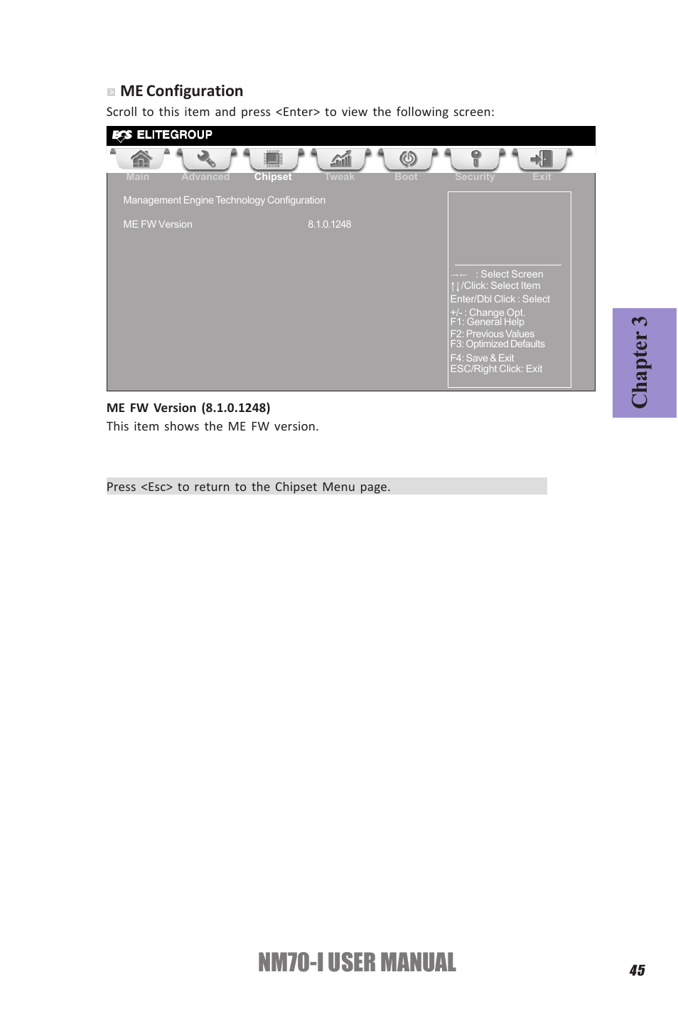 Nm70-i user manual, Chapter 3, Me configuration | Elitegroup NM70-I (V1.0) User Manual | Page 49 / 64