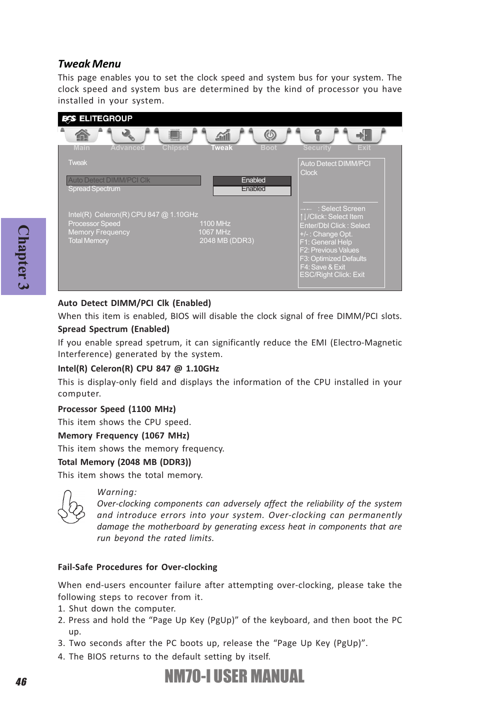 Nm70-i user manual, Chapter 3, Tweak menu | Elitegroup NM70-I (V1.0) User Manual | Page 50 / 64