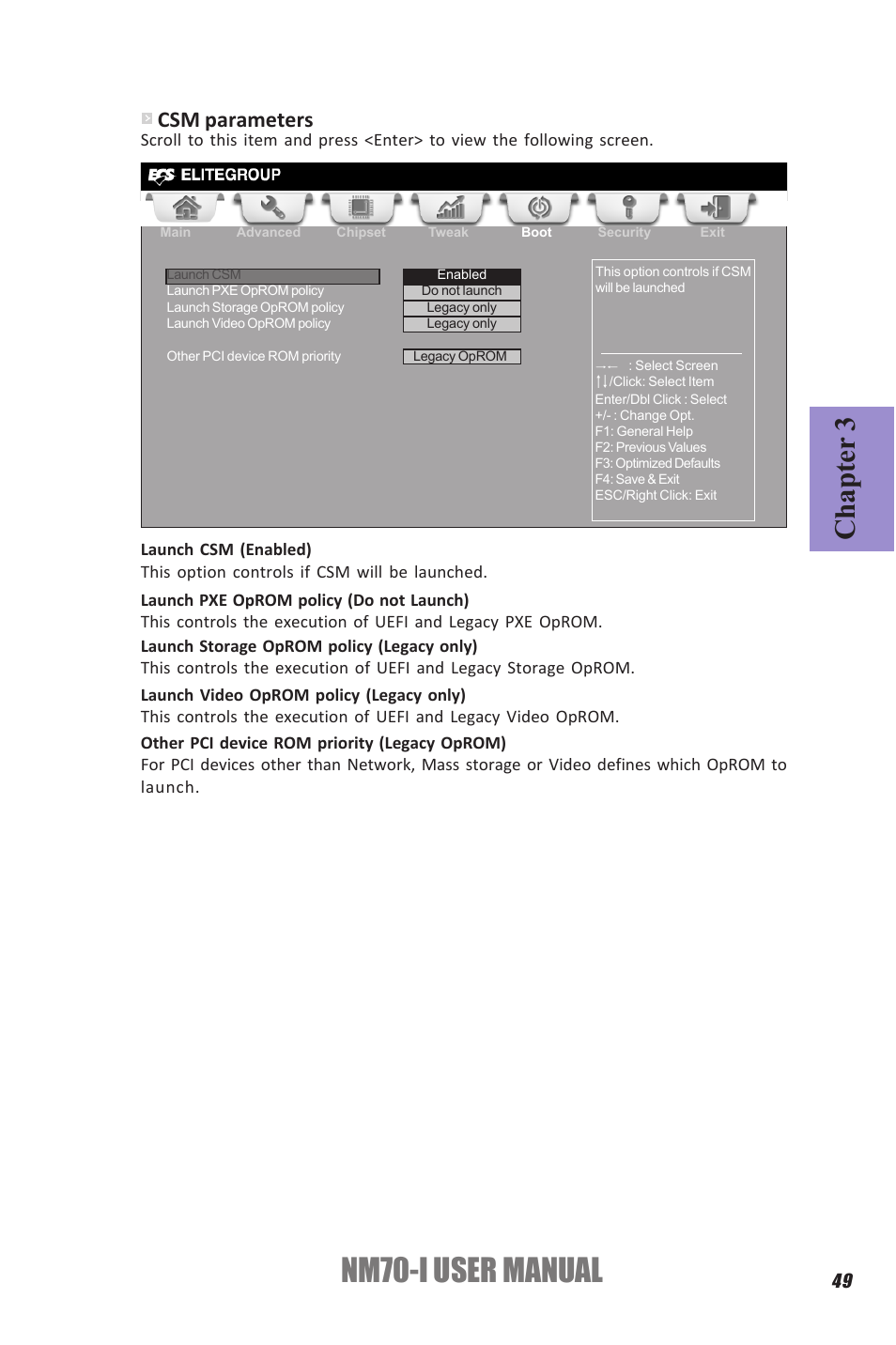 Nm70-i user manual, Chapter 3, Csm parameters | Elitegroup NM70-I (V1.0) User Manual | Page 53 / 64