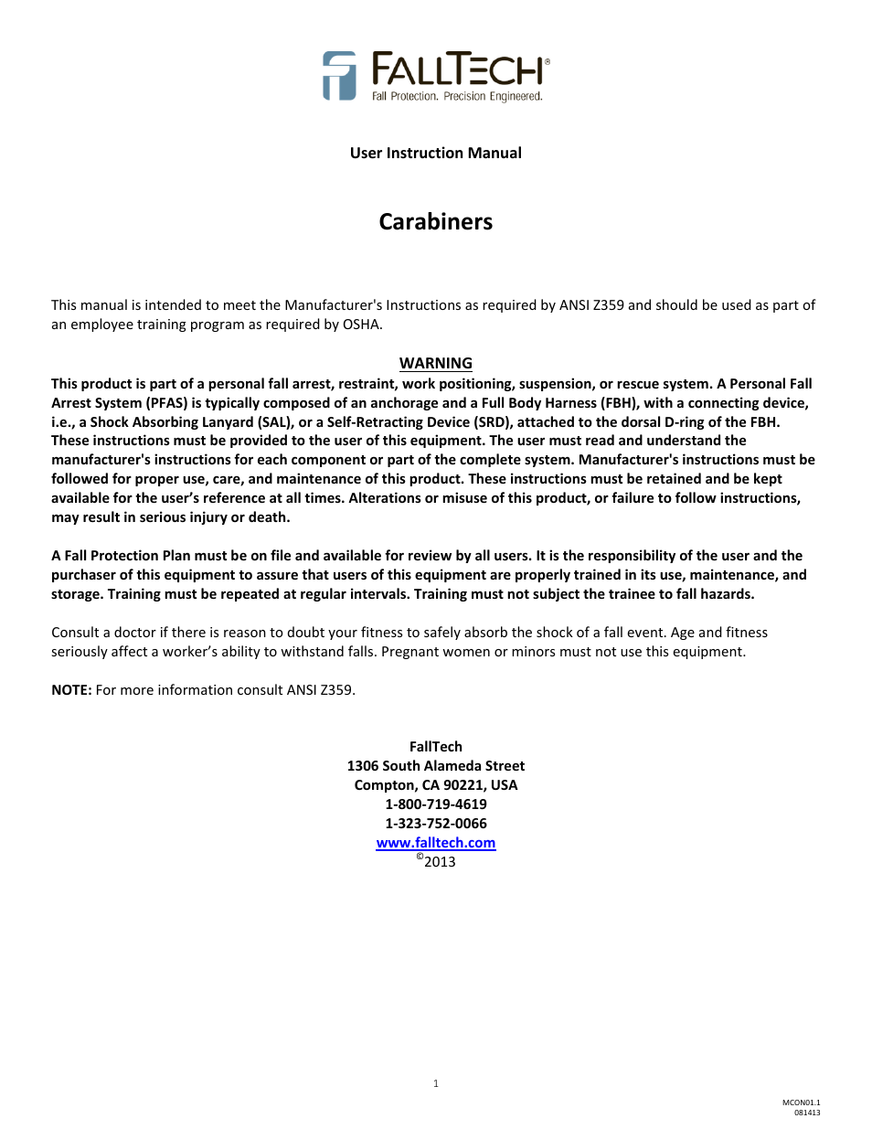 FallTech 8447A User Manual | 15 pages