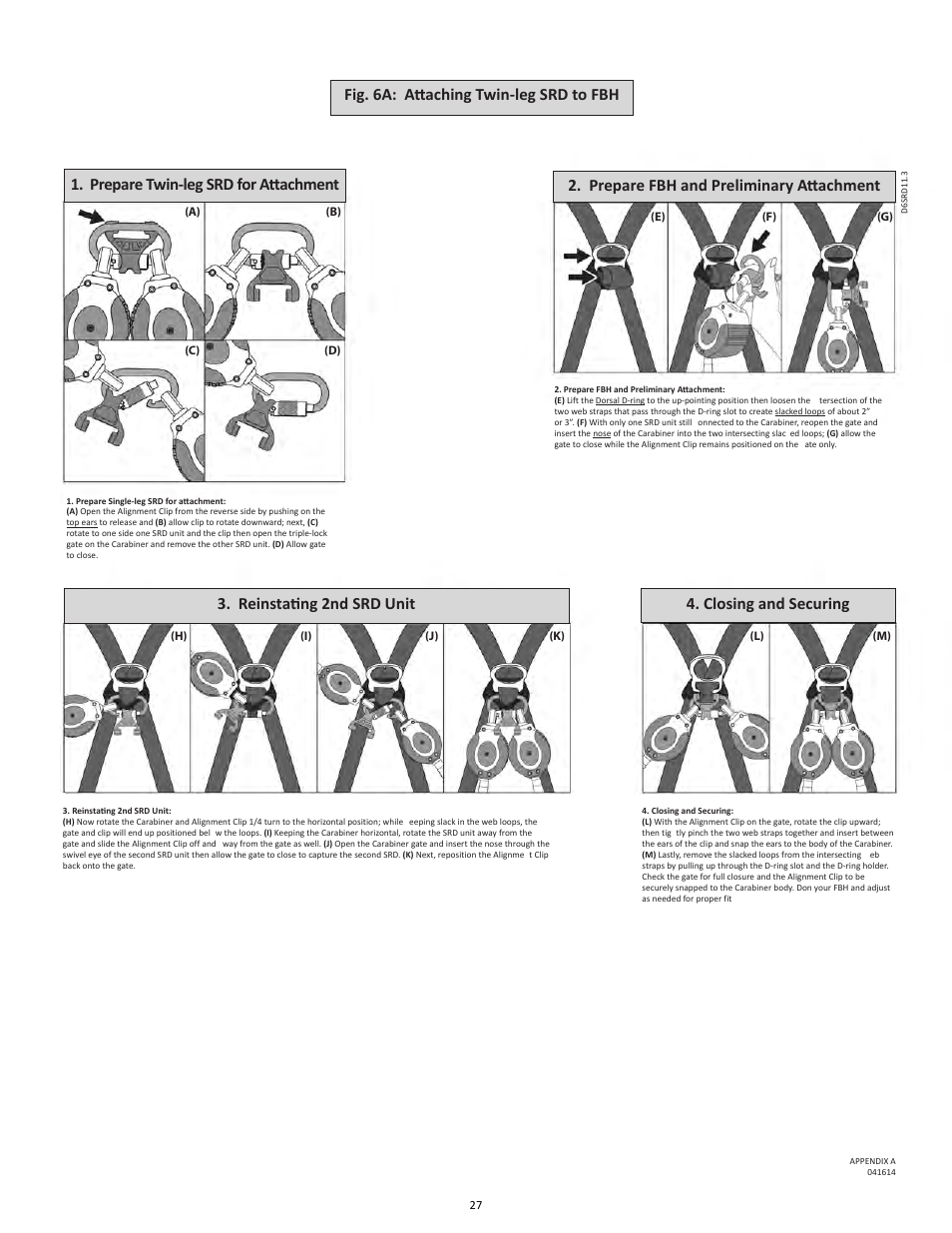 Fig. 6a: attaching twin-leg srd to fbh | FallTech DuraTech 6' Single/Twin Self‐Retracting Device User Manual | Page 27 / 36