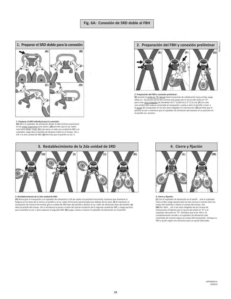 Fig. 6a: conexión de srd doble al fbh | FallTech DuraTech 6' Single/Twin Self‐Retracting Device User Manual | Page 28 / 36