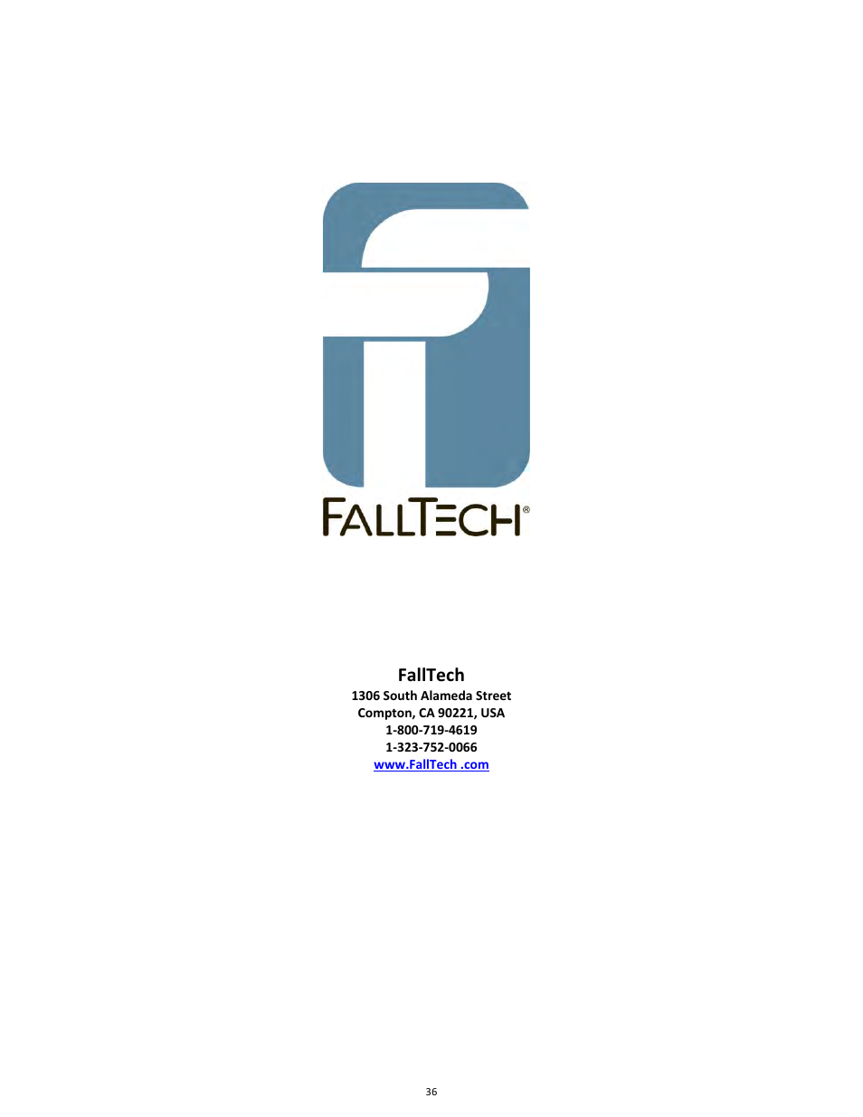 Falltech | FallTech DuraTech 6' Single/Twin Self‐Retracting Device User Manual | Page 36 / 36