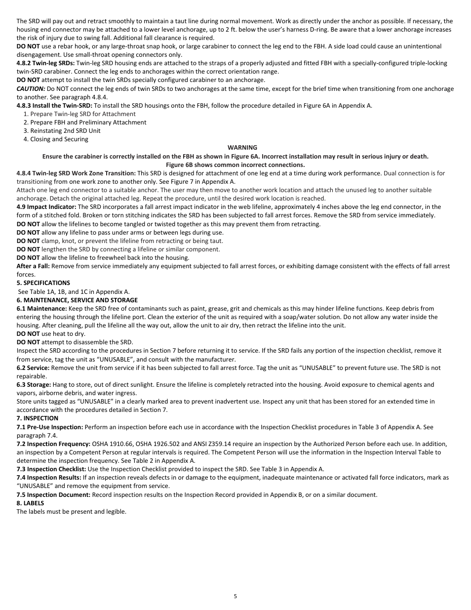 FallTech DuraTech 6' Single/Twin Self‐Retracting Device User Manual | Page 5 / 36