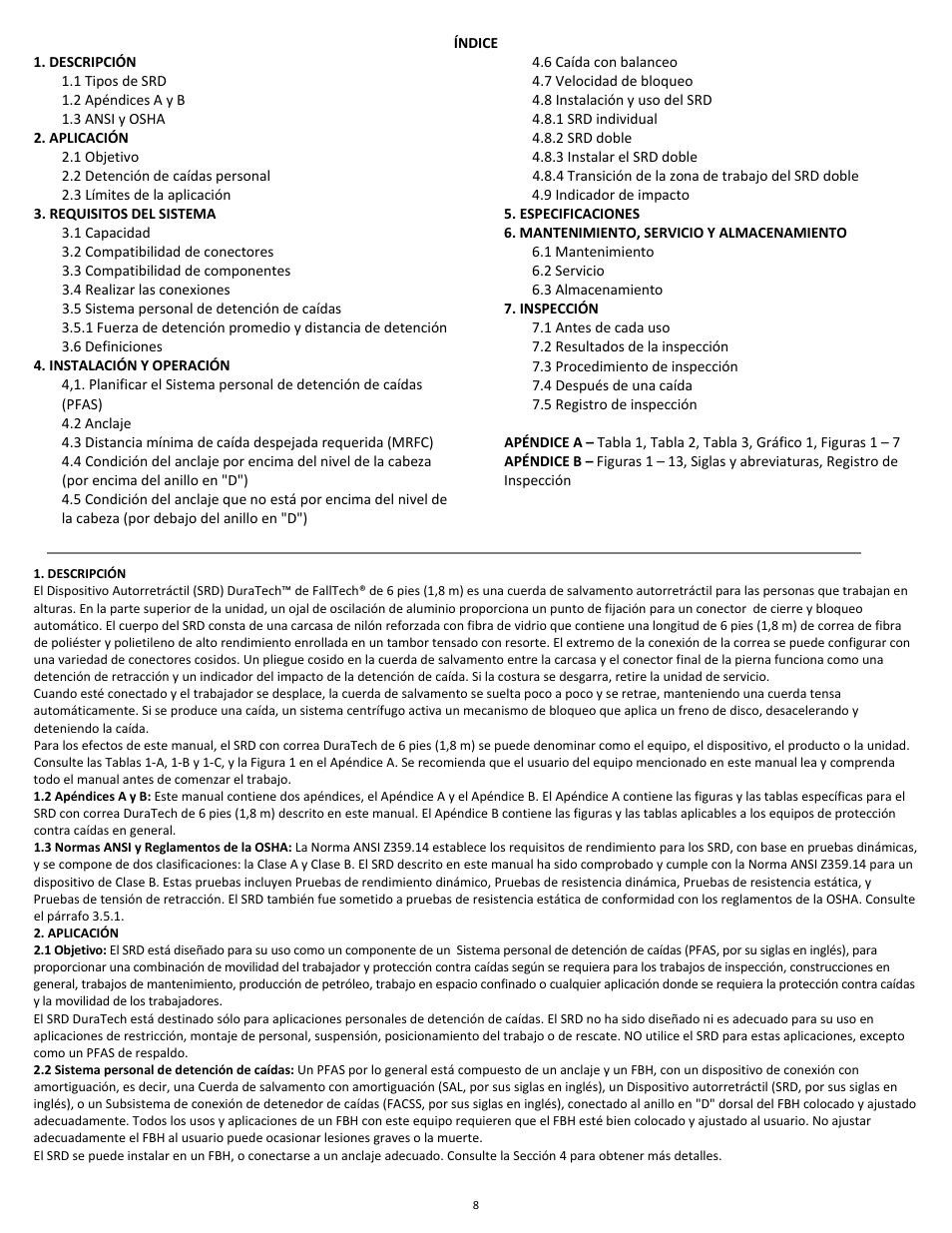 FallTech DuraTech 6' Single/Twin Self‐Retracting Device User Manual | Page 8 / 36
