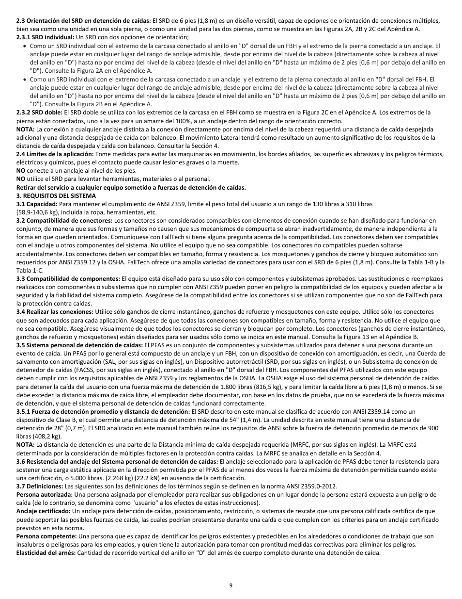 FallTech DuraTech 6' Single/Twin Self‐Retracting Device User Manual | Page 9 / 36