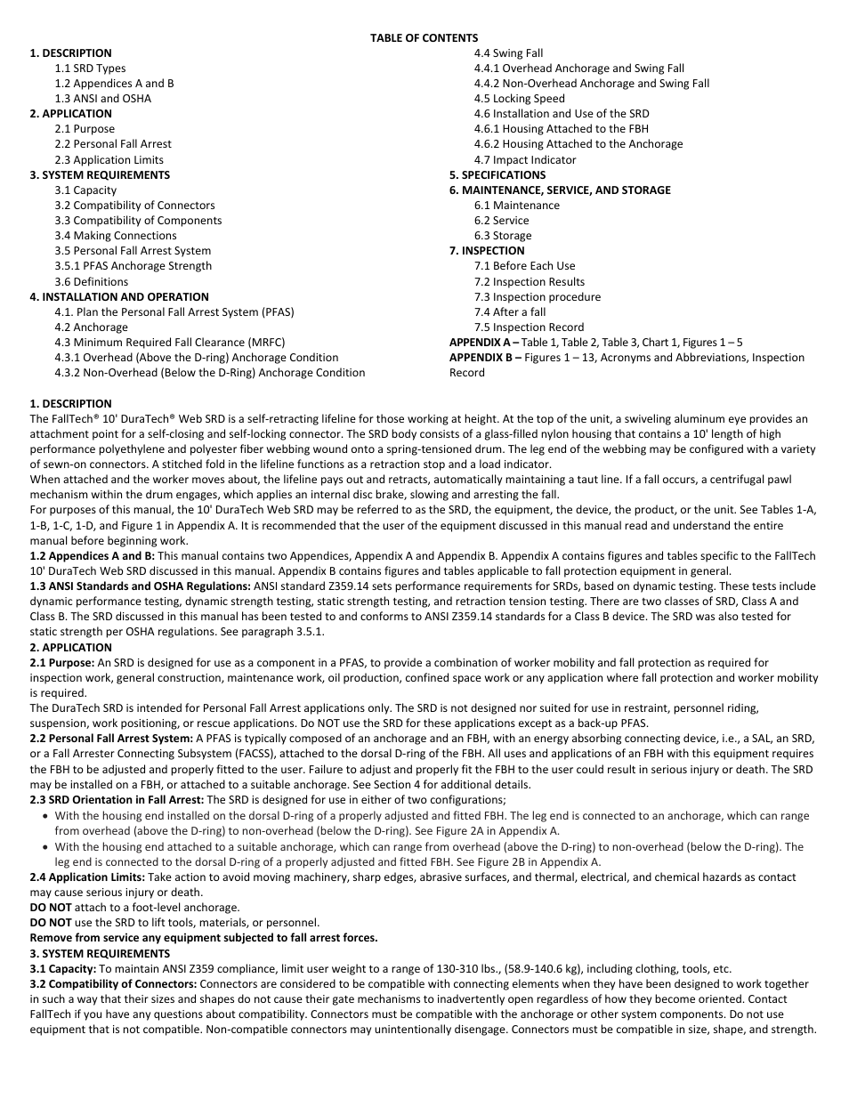 FallTech DuraTech 10’ Self Retracting Device User Manual | Page 2 / 30