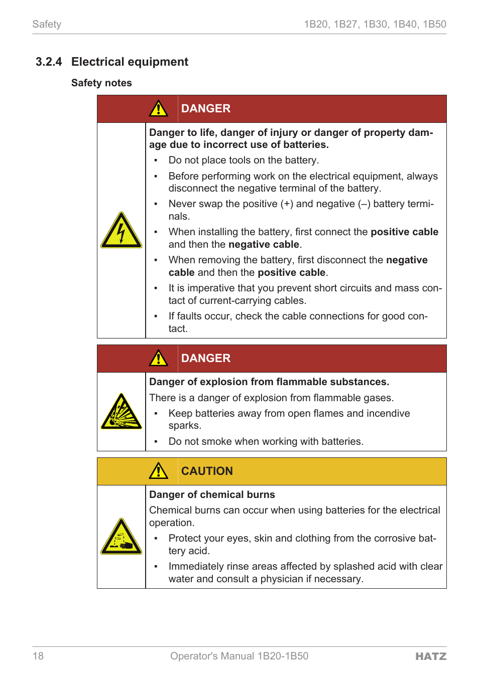 Electrical equipment, Safety notes, 4 electrical equipment | HATZ Diesel 1B 50 User Manual | Page 18 / 88