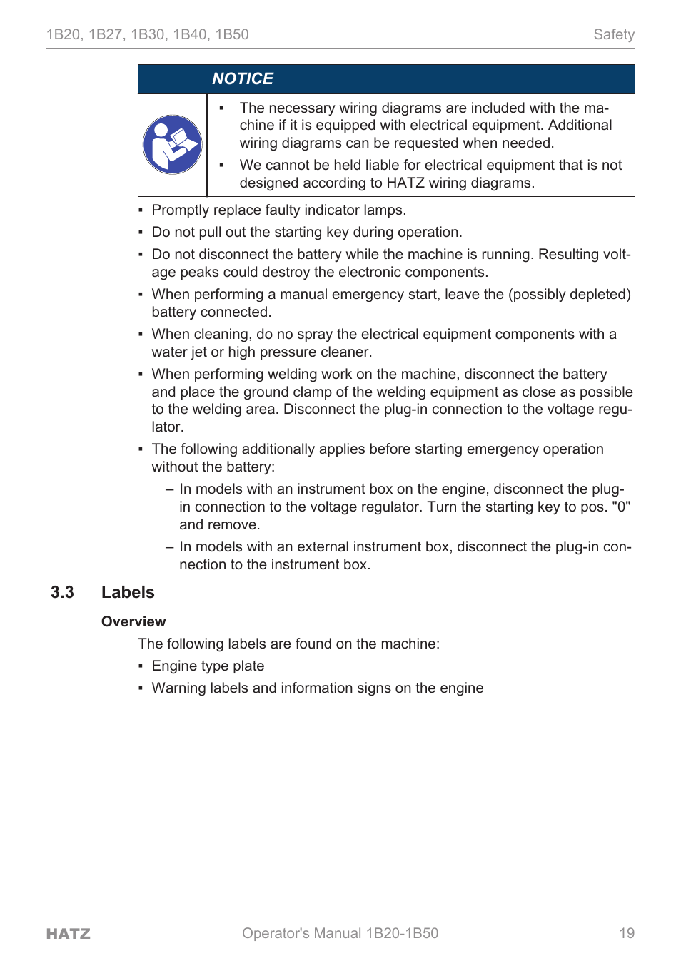 Labels, 3 labels | HATZ Diesel 1B 50 User Manual | Page 19 / 88