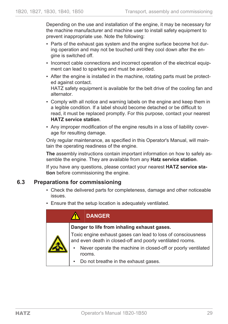 Preparations for commissioning, 3 preparations for commissioning | HATZ Diesel 1B 50 User Manual | Page 29 / 88