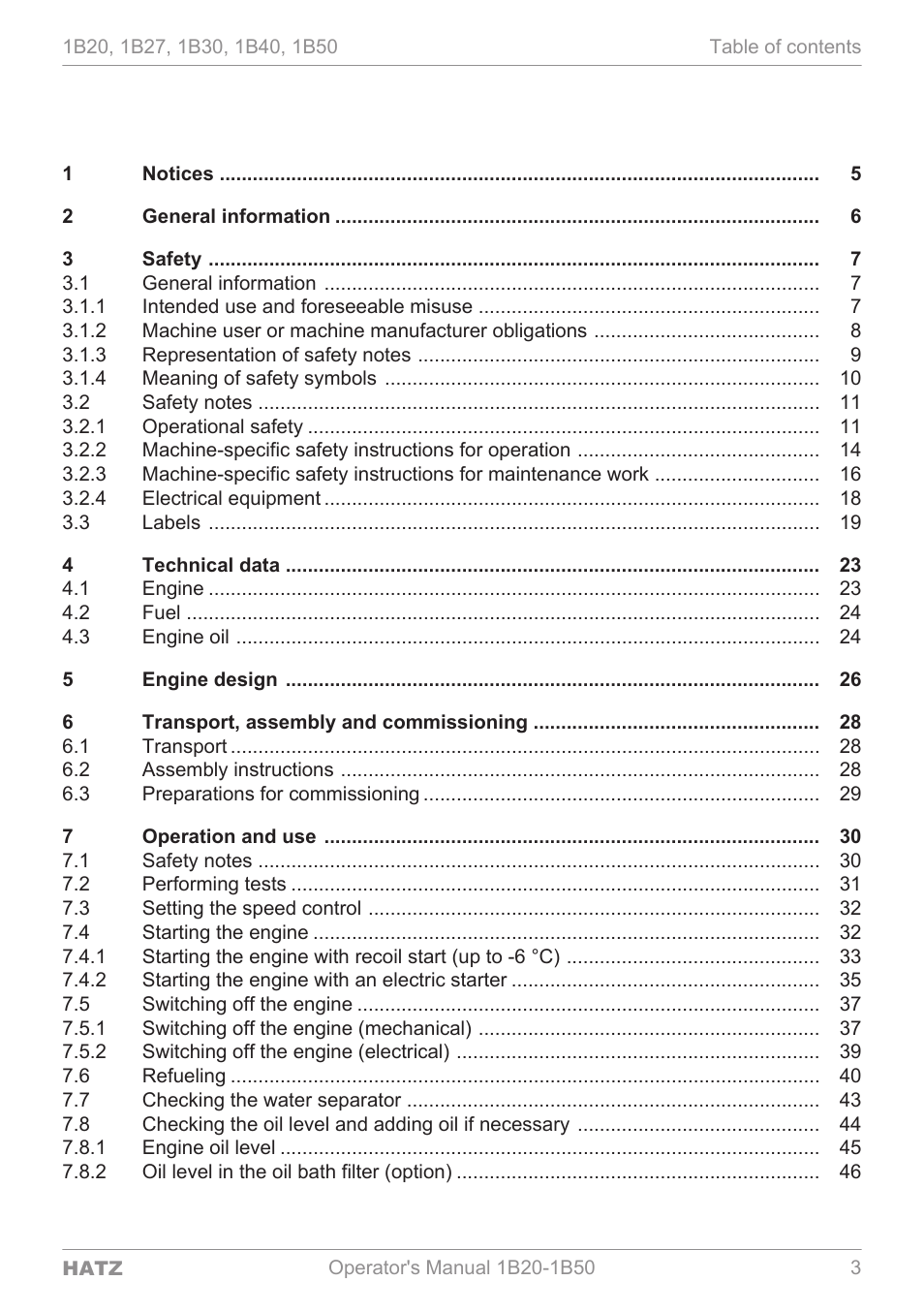 HATZ Diesel 1B 50 User Manual | Page 3 / 88