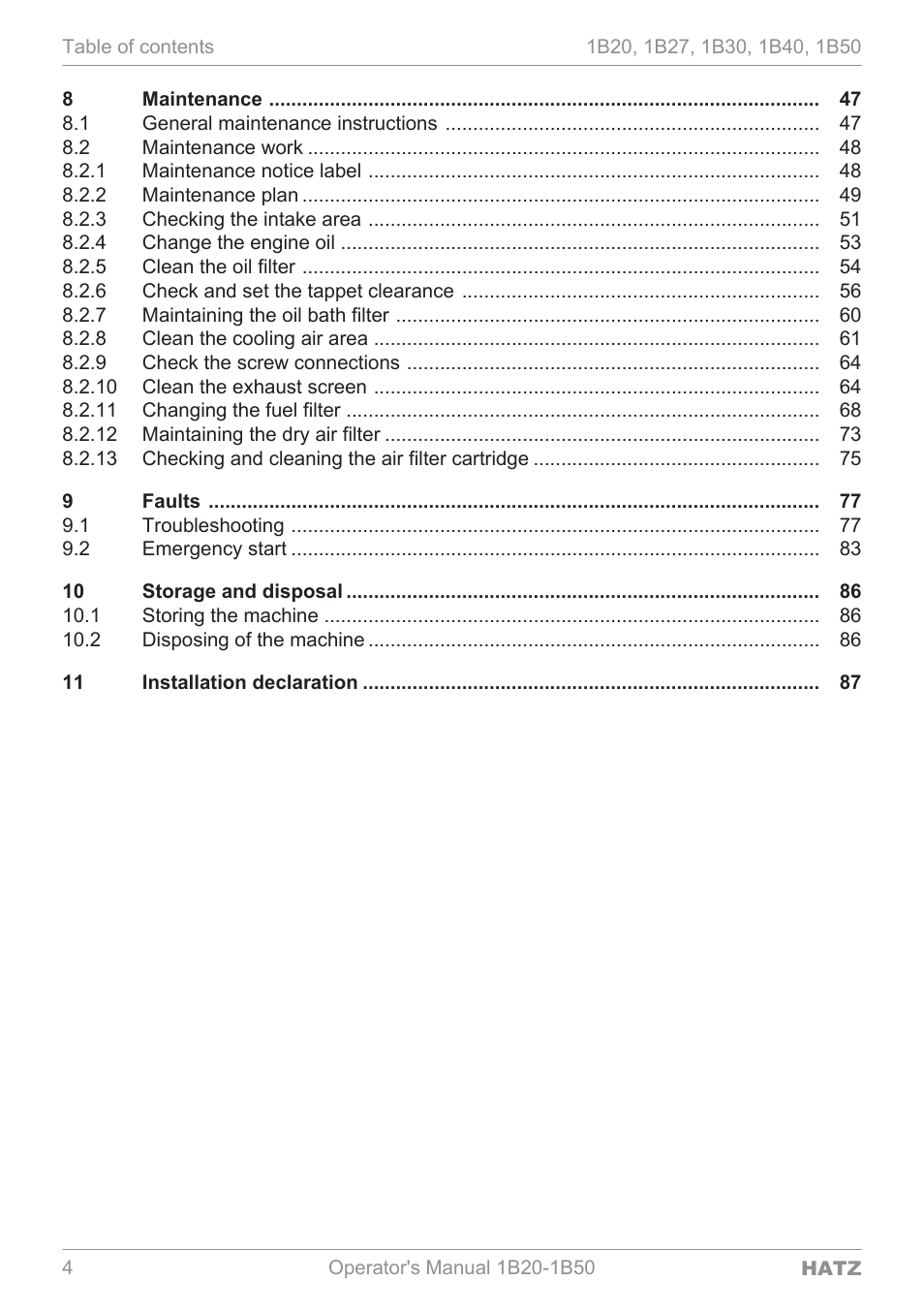 HATZ Diesel 1B 50 User Manual | Page 4 / 88