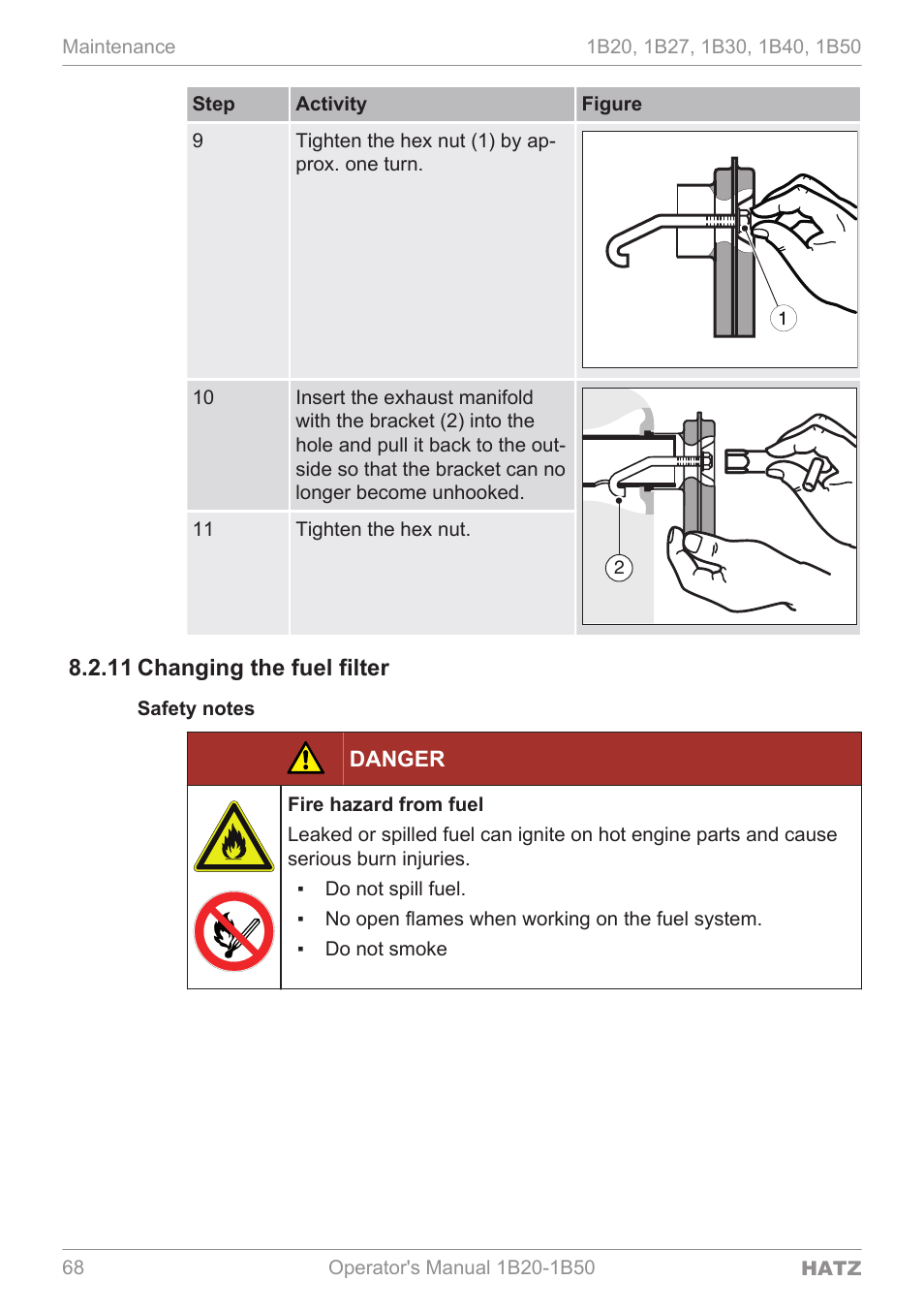 Changing the fuel filter, 11 changing, The fuel filter | 11 changing the fuel filter | HATZ Diesel 1B 50 User Manual | Page 68 / 88