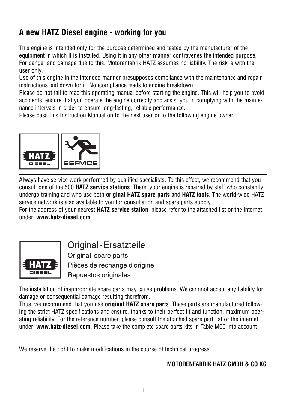 A new hatz diesel engine - working for you | HATZ Diesel 1B50W User Manual | Page 3 / 36